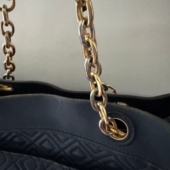 TORY BURCH Navy Blue Fleming Triple Compartment Leather Tote - Picture 10 of 15